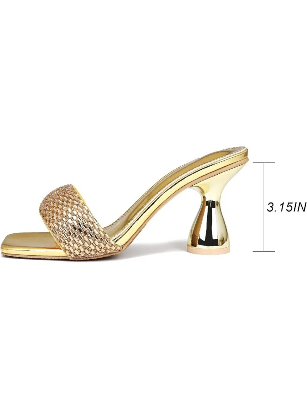 Women's Gold Rhinestone Square Open Toe 3.15 IN Square Kitten Heels Sandals